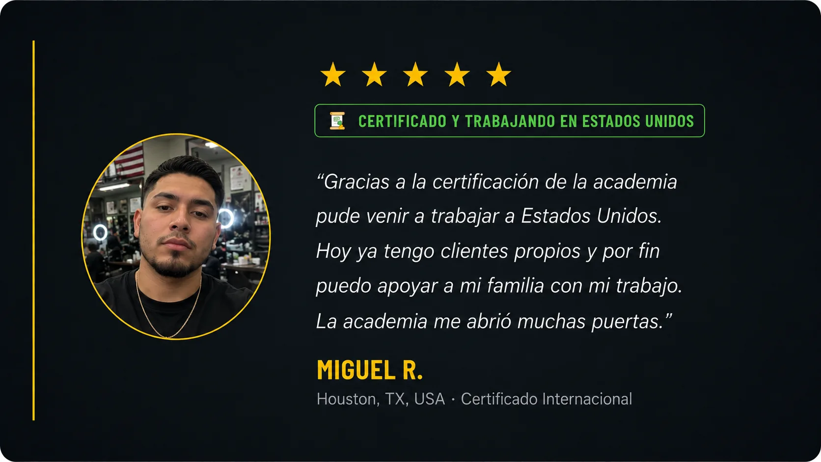 Testimonio de Miguel R. — certificado y trabajando en Estados Unidos